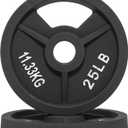 Fitvids Olympic Cast Iron 2-Inch Weight Plate for Strength Training & Weightlifting, 25 LB Pair