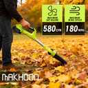 Cordless Leaf Blower, 21V Leaf Blowers, 580CFM/180 MPH Brushless Motor and 3-Speed Electric Blower, with 2 Lightweight Batteries 3.0Ah & Charger Gutter Cleaning for Garden Yard Patio