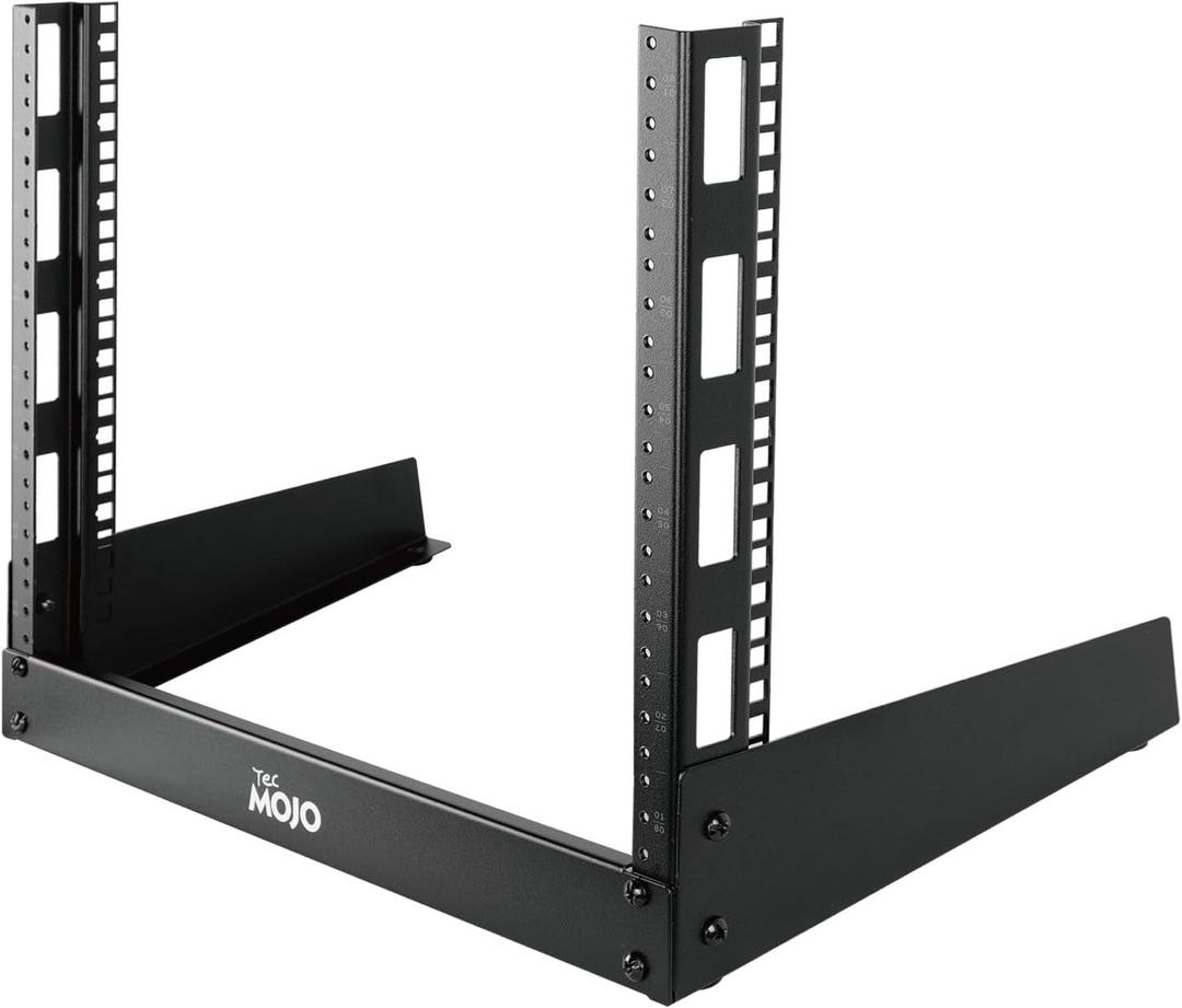 Tecmojo 2 Post 8U Desktop Sever Rack Small Open Frame Rack for 19 inch AV/Data/Audio/Studio Equipment Free Standing Home/Office Rack, Tapped Hole, Black
