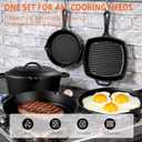 6 Piece Pre-Seasoned Cast Iron Cookware Set – Incl. 5QT Dutch Oven with Lid, 8'' and 10.25'' Cast Iron Skillets, 10.5'' Round Griddle, and a Square Grill Pan for Kitchen, Stovetop, & Camping