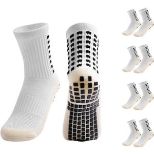 Yufree 4 Pairs Youth Grip Soccer Socks Grip Socks Kids Boys Girls Athletic Sport for Baseball Football Basketball (One Size, White)