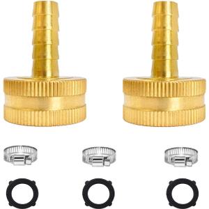 1/4" Barb x 3/4" Female GHT Thread Solid Brass Water Hose End Repair Connector, Includes Stainless Steel Clamps and gasketsPack of 2
