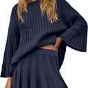 SENSERISE Fall Sweater Sets Skirt Sets Women 2 Piece Outfits Long Sleeve Top and Skirts Set Loungewear (Small, Navy Blue)