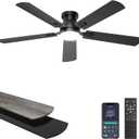 Ohniyou Ceiling Fans with Lights, 52 Inch Low Profile Ceiling Fan with Light and Remote/APP Control, Flush Mount, Dimmable, Qiuet DC Motor, Black Ceiling Fan for Bedroom, Living Room