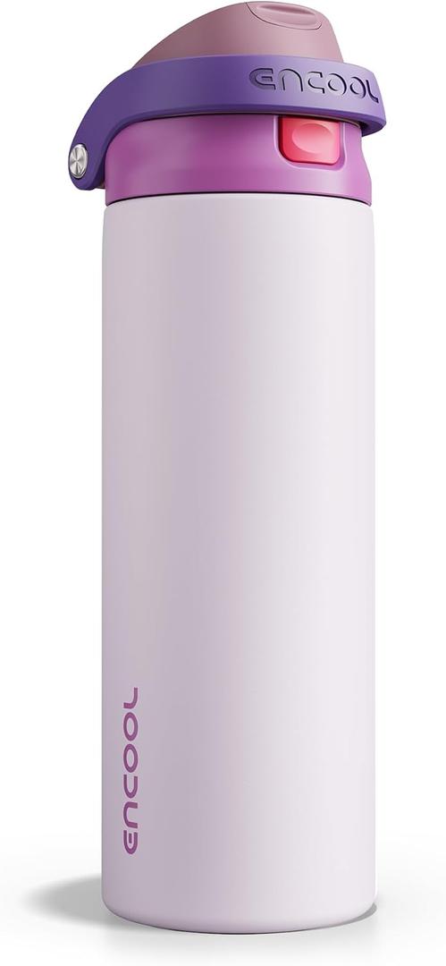 ENCOOL Leakproof Insulated Water Bottle with Straw Dual-Sip Water Bottle Bag-Safe Design for Work, Commute & Gym Keeps Drinks Cold All Day, 24 oz, Purple Cabbage