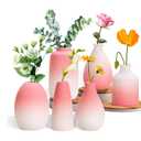 Ceramic Vase Set - Contains 6 Small Vases in with Gradient Colors,Suitable for Home,Table Centerpieces,Room and Office Decoration (Pink)