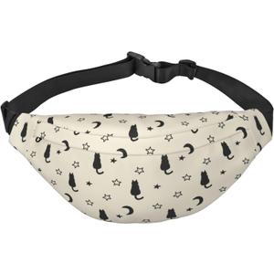 Cat Moon Star Large Crossbody Fanny Pack Belt Bag With 3 Zipper Pockets, Gifts For Sports Festival Workout Traveling Running Casual Hands Free Waist Pack Wallets Phone Bag (Black)
