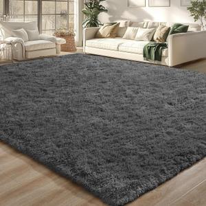 Merelax Modern Soft Fluffy Small Shaggy Rug for Bedroom Livingroom Dorm Kids Room Indoor Home Decorative, Non-Slip Plush Furry Fur Area Rugs Comfy Nursery Accent Floor Carpet 5X7 Feet,Dark Grey