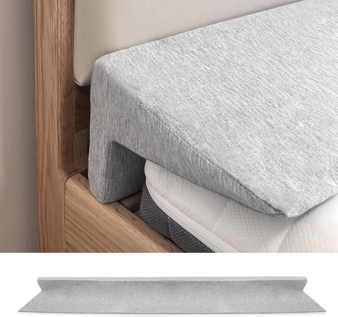 60"x8"x5" Bed Wedge Pillow for Headboard Bed Wedge Gap Filler Cover 1.5-inch Gaps Mattress Wedge Gap Filler to Stop Items Falling Down(Grey) (Queen)