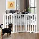Freestanding Dog Gate Indoor,Doggie Gate Foldable Dog Gates for Doorways,Stairs or Hallways, Wooden White Pet Gate for The House, Pet Fence with Support Feet Included,32 "Height-3 Panels