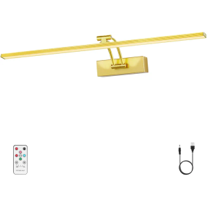 24 inch Picture Light Battery Operated for Wall, Wireless Art Lights for Painting with Remote, 6400mAh Cordless LED Gallery Lighting, Dimmable for Display Frame Lights, Gold