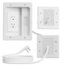 in-Wall TV Cable Managemnet Concealer Kit with Recessed Outlet Box, 2 Brush Wall Plate & 9ft Extension Cord, Safe Organized TV Cord Hider for TV, HDMI, AV and Home Theater Setups, Offices