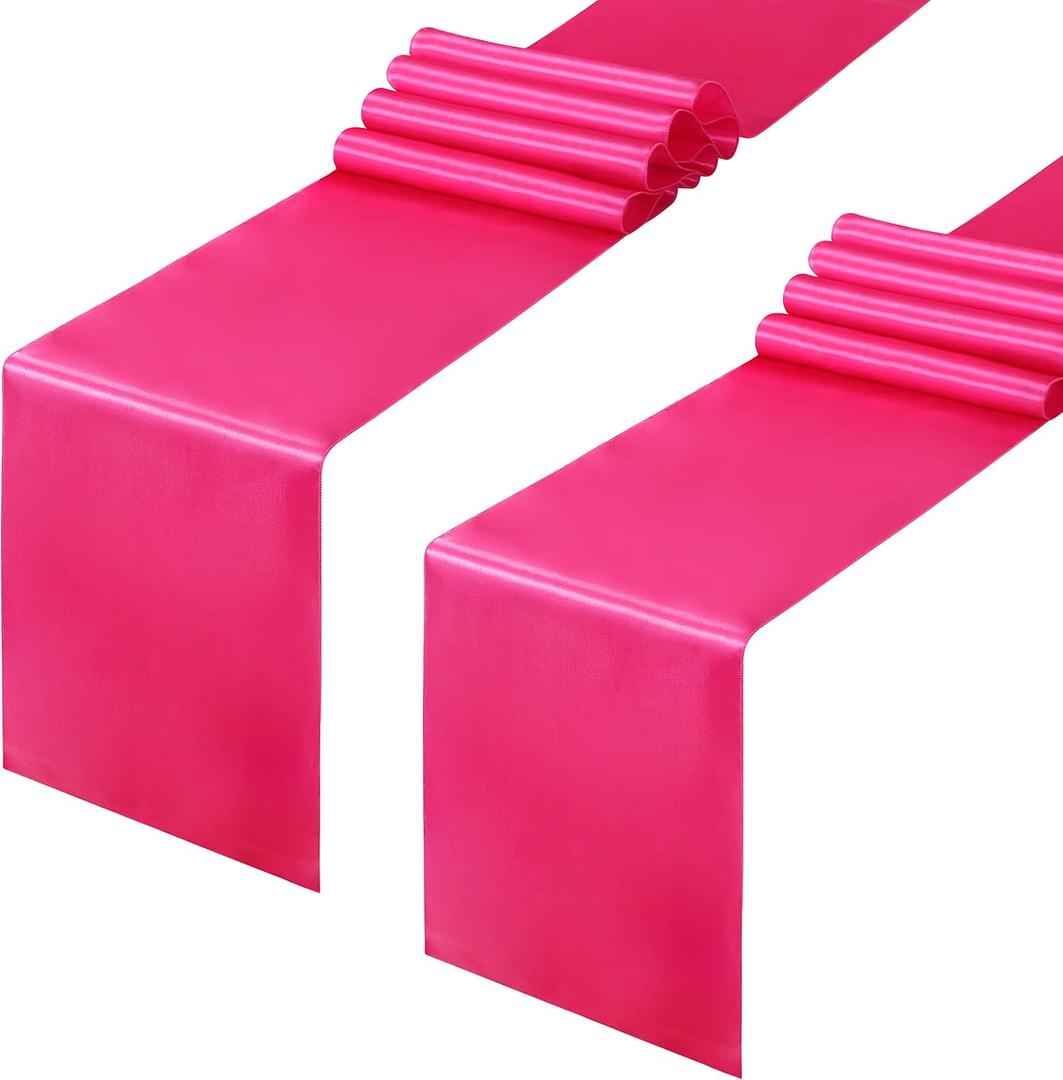 Horbaunal 2 Pack Hot Pink Satin Table Runner 12 x 108 Inch, Smooth Table Runners for Wedding Banquets Birthday Party