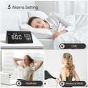 Digital Alarm Clock, with Wooden Electronic LED Time Display, 3 Alarm Settings, Humidity & Temperature Detect, Wood Made Electric Clocks for Bedroom, Bedside (Black)
