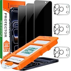IMBZBK 3Pack Privacy Screen Protector for iPhone 17 Pro Max, Tempered Glass | 9H+ Hardness, Military Grade Shatterproof, Case Friendly, Bubble Free Auto-Dust Removal, with 3 Camera Lens Protectors