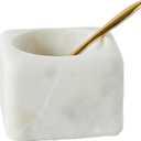 Creative Co-Op Square Marble Bowl with Brass Spoon, White (3")