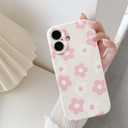 for iPhone 16 Case Cute Floral Women Girls Flower Aesthetic Design Vintage Shockproof Soft Girly Slim TPU Fashion Protective Phone Cover-White Pink