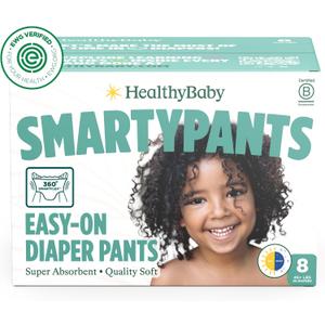 HealthyBaby Size 8 Pull Up Style Training Pants (30 Count) Easy Pull-On & Tear-Away Design for Potty Training Leak Protection for Active Toddlers EWG-Verified Safe, Plant-Based