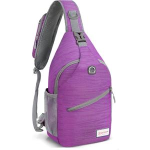 ZOMAKE Sling Bag,Small Crossbody Sling Backpack,Water Resistant Shoulder Daypack for Travel,Anti Thief Chest Bag for Hiking(Purple(Stripe))