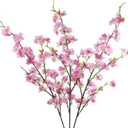 CISDUEO 3 Pcs Artificial Cherry Blossom Flower Silk Peach Flowers Bulk Plum Blossom Flowers with Leaves Cherry Blossom Branches Vase Arrangements for Spring Wedding Indoor Outdoor DIY Party Decor Pink