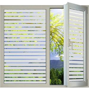 Window Privacy Film with Installation Tools, Stripe Window Film, Static Cling, Anti UV, Heat Control, Ideal for Home Shower Office Glass Door (Stripes Pattern, 29.6X157.4Inch)