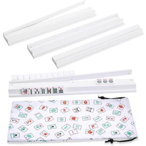 Mahjong Racks with Pushers, White Wooden American Mahjong Tile Pushers and Racks Set of 4, with White Printed Mahjong Racks Drawstring Bag, Mahjong Accessories (19.68 Inches), 19.68 x 2.55 x 1.06 inches