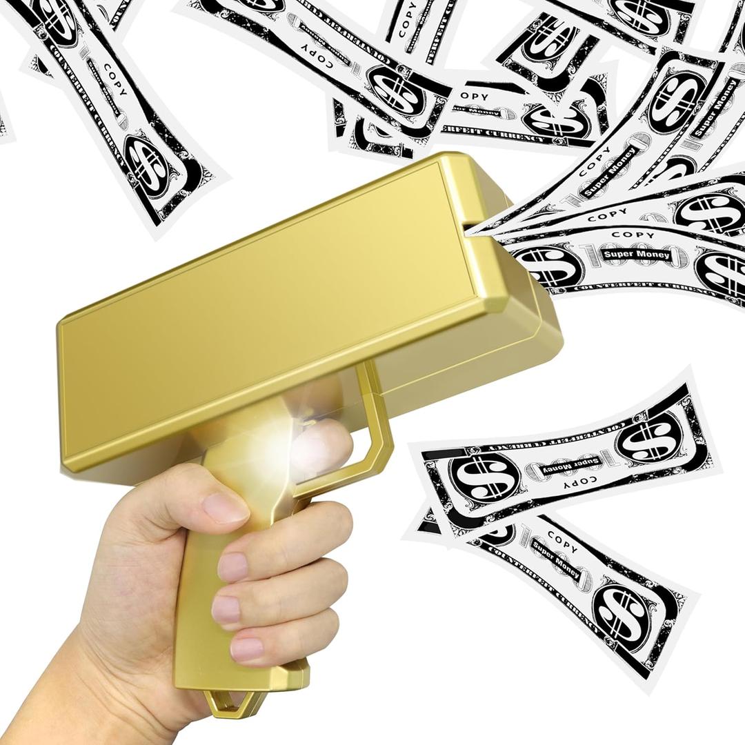 Super Money Guns Paper Playing Spary Money Gun Make it Rain Toy Gun, Handheld Cash Gun Fake Bill Dispenser Money Shooter Toy(Metallic Gold)