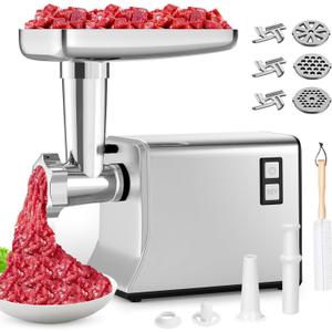 SVKLHY Electric Meat Grinder: [3500W Advanced Motor] [Ultra-Intelligent Thermal Protection] Upgraded Meat Grinder with 6 PCS Stainless Steel Blades & Grinding Plates, Sausage Stuffer Tubes & Kubbe (LIGHT SLIVER)