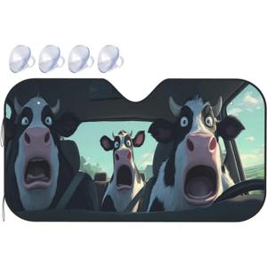 Funny Animals Terrified Cow Driving Windshield Sun Shade,Foldable Universal Sunshade for Cars Trucks SUVs Front Windows,UV Rays Sun Visor,Car Accessories,55x30IN