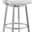 Armen Living Lorin Modern 30" Seat Height White Faux Leather and Brushed Stainless Steel Metal Swivel Bar Stool for Kitchen Island Counter