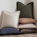 Foindtower Decorative Linen Fringe Throw Pillow Covers Cozy Boho Farmhouse Cushion Cover with Tassels Soft Accent Pillowcase for Chair Sofa Bed Living Room Home Decor, 2424 Inch, 1PC,Dark Olive Green