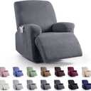 KinCam Recliner Chair Covers, Stretch Reclining Cover, Recliner Sofa Slipcovers Stripe Jacquard Recliner Couch Covers Furniture Protector Covers for Pet Kid (1 Seater, Dark Gray)