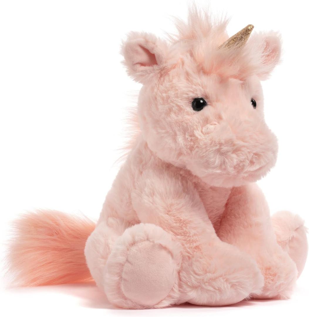 Pink Unicorn Stuffed Animal 10 Fluffy Plush Unicorn with Gold Sparkly Horn for Girls