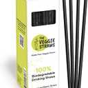 100 PCS of 8.25 Inches Unwrapped Biodegradable Black Straws  Made of Vegetable Fibers, Best Environment Friendly Drinking Straws for Hot and Cold Beverages