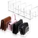 2 Pcs Acrylic Purse Organizer for Closet, 4 Sections Clear Handbag Storage Shelf 16.5 x 5.7 x 5.1 Inch Thickened Handbags Divider for Clutch, Clothes, Book, Document