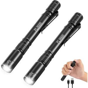 2Pack Pen Flashlight Rechargeable PL9000, 5Mode Bright Pen Light Flashlight High Lumens, Waterproof Pocket Flashlights, EDC Adjustable Tactical Flash Light, LED Small Lights with Clip for Emergencies (Black)