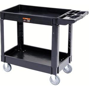 VEVOR Utility Service Cart, 2 Shelf 550LBS Heavy Duty Plastic Rolling Utility Cart, Medium Lipped Shelf, 360 Swivel Wheels, Ergonomic Storage Handle for Warehouse Garage, Black