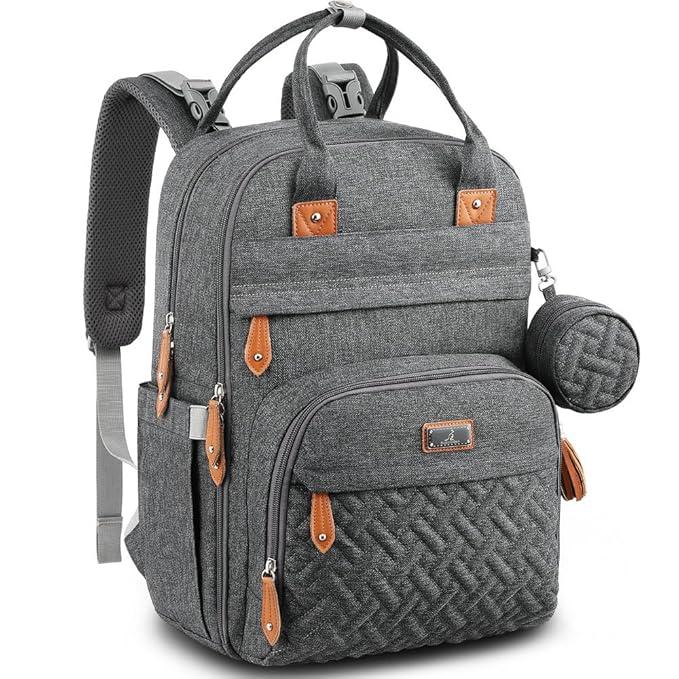 BabbleRoo Diaper Bag Backpack - Baby Essentials Travel Tote - Multi Function Water Resistant Diaper Bag, Travel Essentials Baby Bag with Changing Pad, Stroller Straps & Pacifier Case - Dark Gray, Large