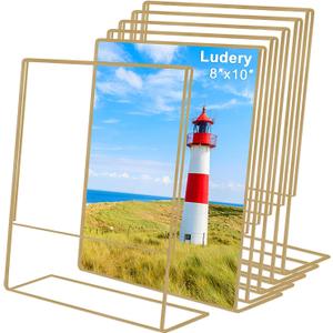 8x10 Gold Picture Frames, Clear Frameless Picture Frames, 6 Pack Acrylic Self Standing Photo Frames for Wedding Table Numbers, Restaurant Signs, Photos and Art Display