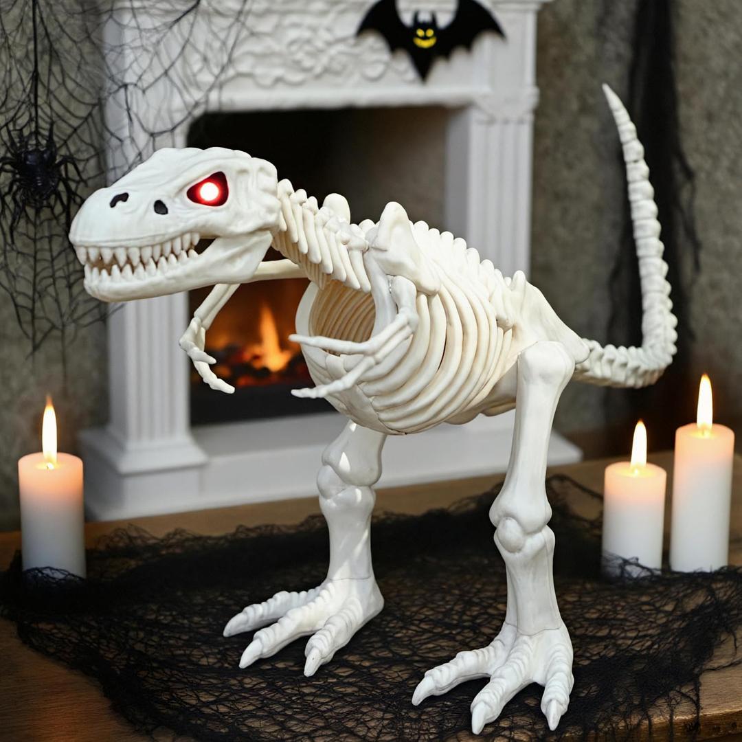 15.5" Animated T-Rex Skeleton Halloween Decoration with Light & Sound