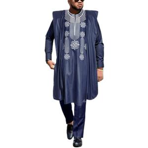 HD African Mens Apparel Agbada Clothing Embroidery Dashiki Shirts and Pants Outfits 3 Pieces (X-Large, Blue) HD African Mens Apparel Agbada Clothing Embroidery Dashiki Shirts and Pants Outfits 3 Pieces (X-Large, Blue)