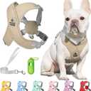 Patas Lague Dog Harness with Leash Set Adjustable Soft Padded Step-in Dog Vest No Choke No Pull Reflective for Small Medium Pets with Poop Bags and Dispenser, Solid and No-chew, Brown M