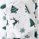 Viviland Plush Christmas Holiday Micro Fleece Queen Bed Sheet Set, Soft Fuzzy Polar Fleece Velour Velvet White Deer Snowflake Printed Sheets, Extra Warm Winter Fleece Bed Sheets