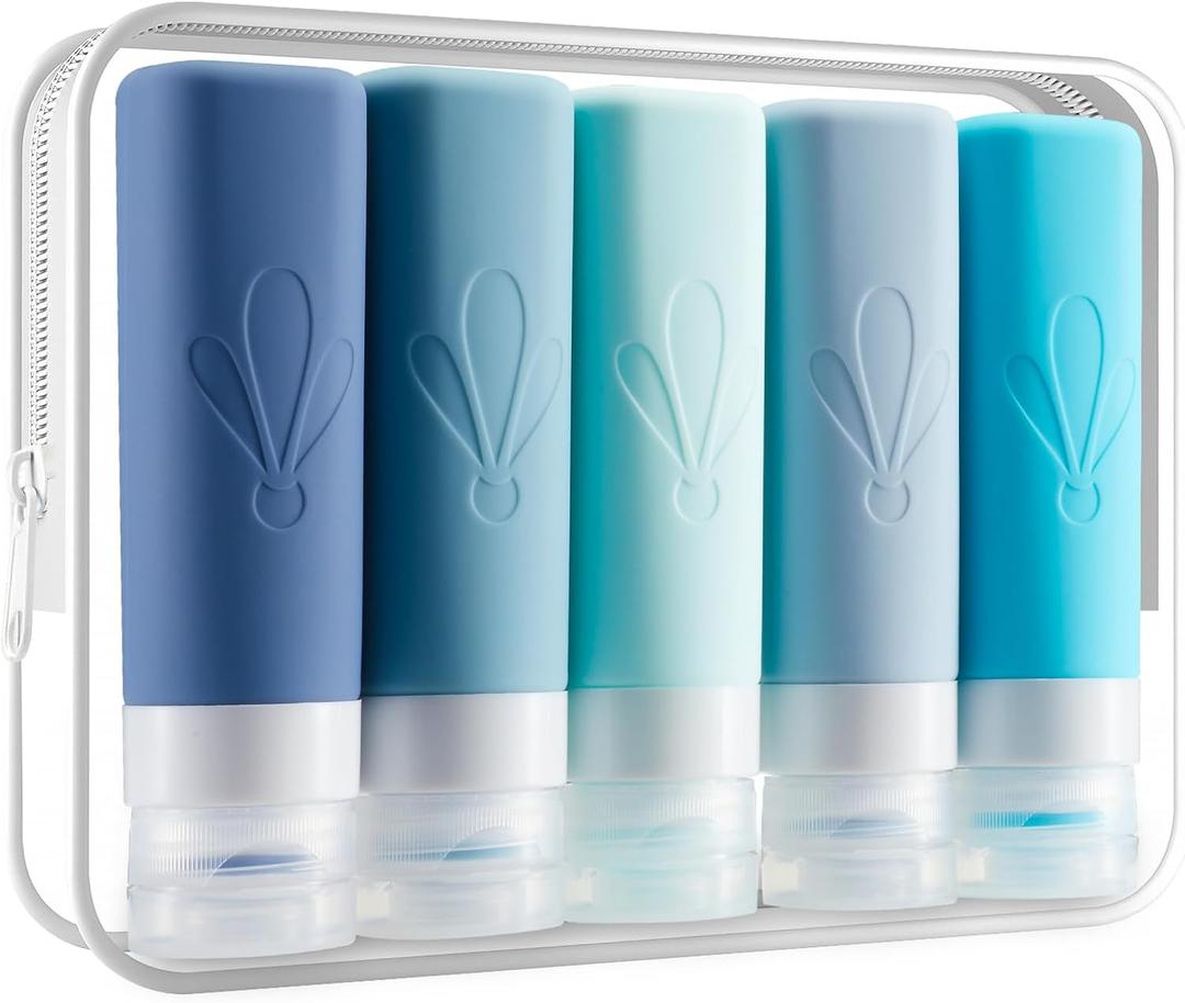 INSFIT Travel Bottles for Toiletries, TSA Approved 3oz Travel Size Containers, BPA Free Leak Proof Squeezable Silicone Tubes for Shampoo Conditioner Lotion Soap with Labels (Blue)