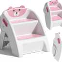 TPN Toddler Step Stool for Bathroom Sink and Potty Training Durable Anti-Slip, Anti-Tip A-Frame, 10-Second Assembly, 2-Step Potty Stool with Wide Steps (Pink)
