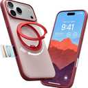 TORRAS 360 Magnetic Stand for iPhone 17 Pro Case, Ostand 3.0[Fit for MagSafe][4X Mil-Grade Shockproof] Rotatable Kickstand Protective Cover, Camera Control Button, Translucent Burgundy Red, O3 Fitness