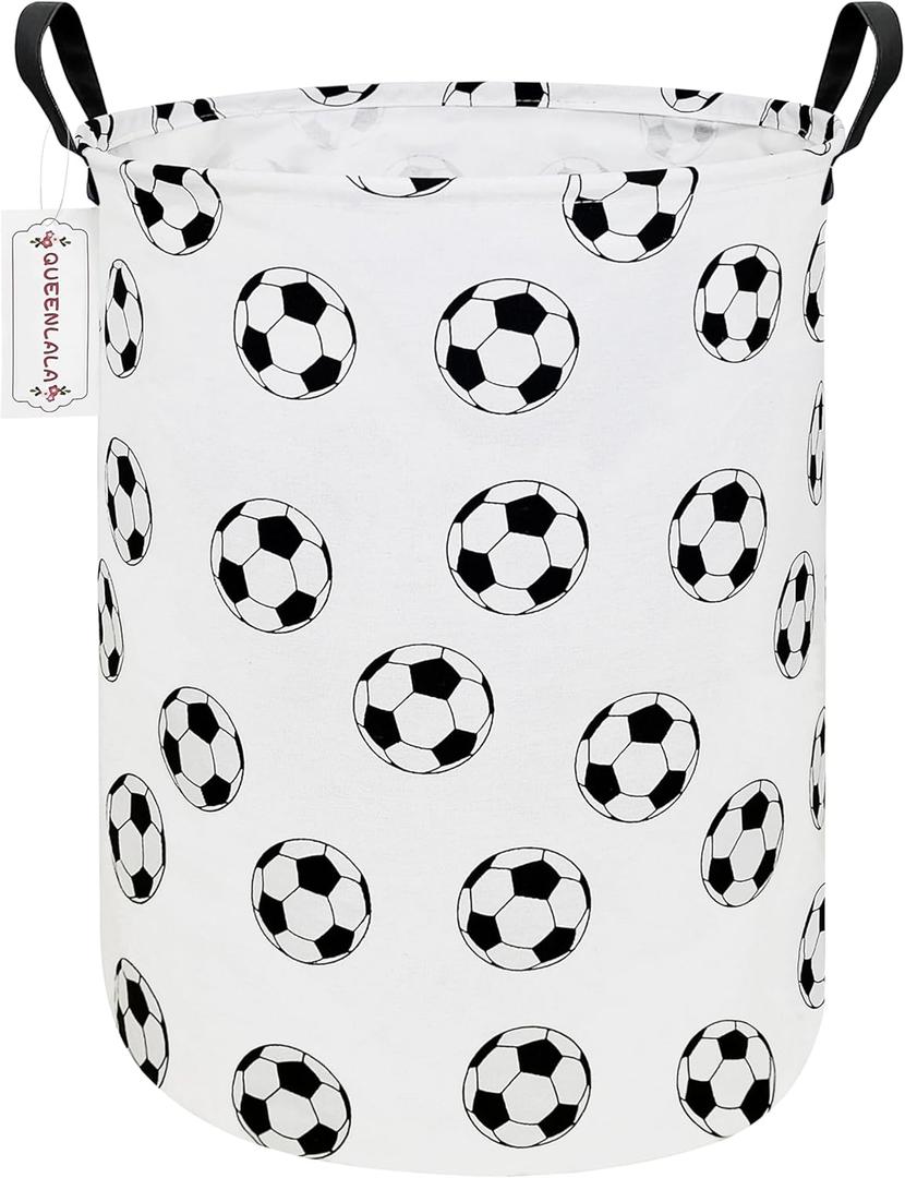 QUEENLALA Large Storage Basket,Laundry Hamper/Bathroom/Home Decor/Collapsible Round Storage Bin,Boys and Girls Hamper/Boxes/Clothing(Round-Football)
