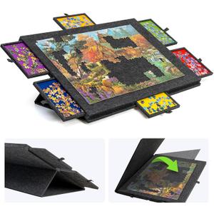 Lavievert 1500 Piece Tilting Jigsaw Puzzle Board with 2-in-1 Puzzle Stand & Cover, Lightweight Puzzle Boards with 6 Drawers, Portable Felt Jigsaw Table Puzzle Storage for Adults - Dark Gray