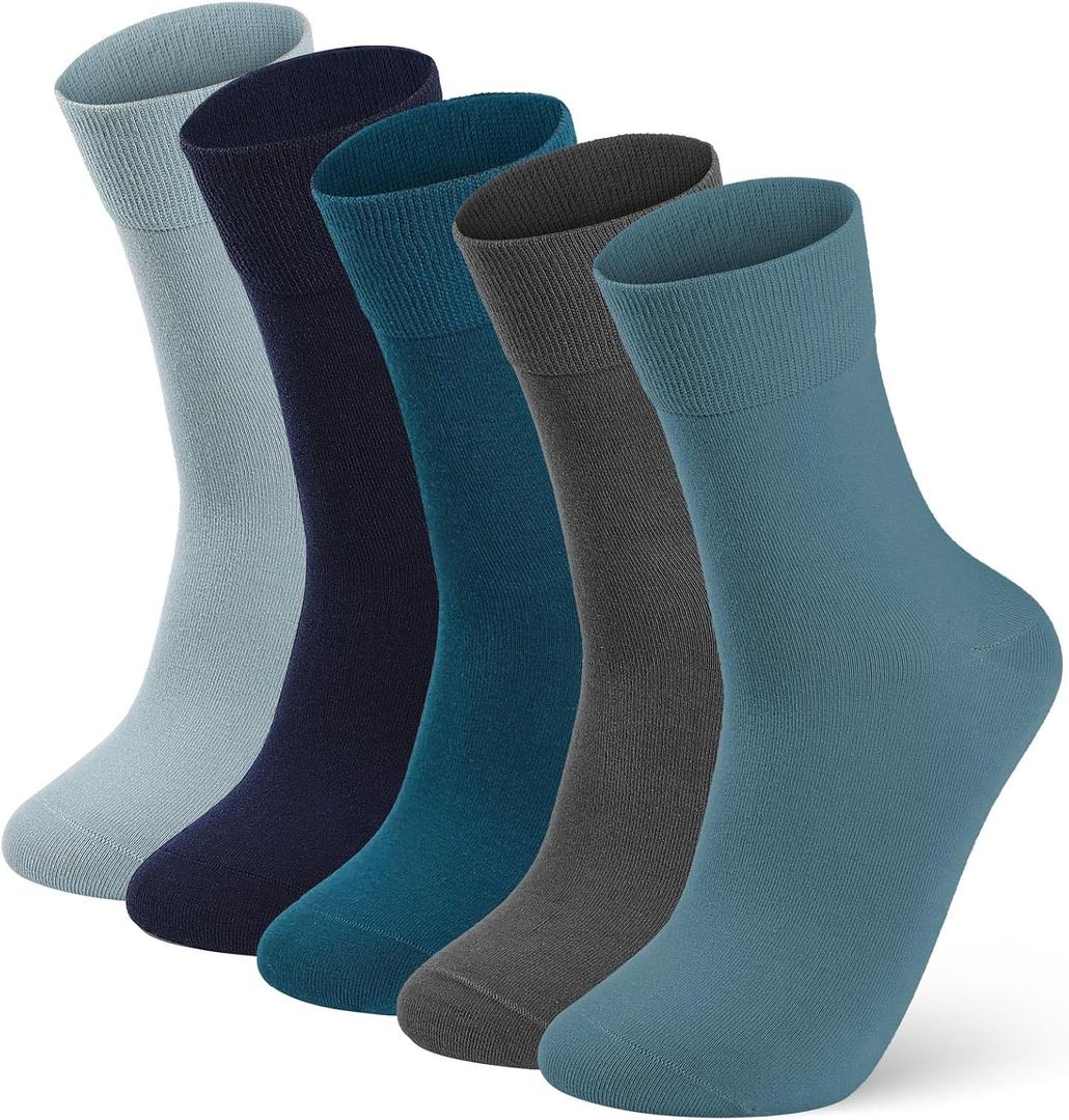 FGZ Mens Crew Socks Breathable Cotton Soft Casual Thin Socks for Men or Boys, 5 Pairs(Blue, 10-13)