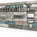 Funny Bathroom Wall Decor Sign Farmhouse Rustic Bathroom Decorations Wall Art 16" by 8" Please Seat Yourself Large Wood Plaque Wall Hanging Sign